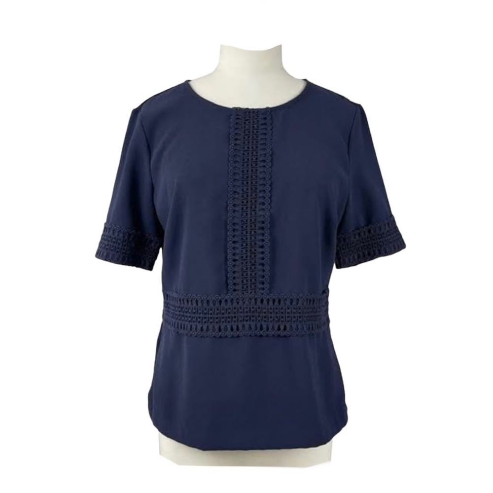 Ann Taylor Navy Embroidered Blouse